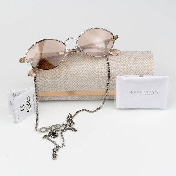 NEW Jimmy Choo SONNY/S  9F6/2S Peach Palladium Pink Oval Metal CHAIN Women - Picture 2 of 15